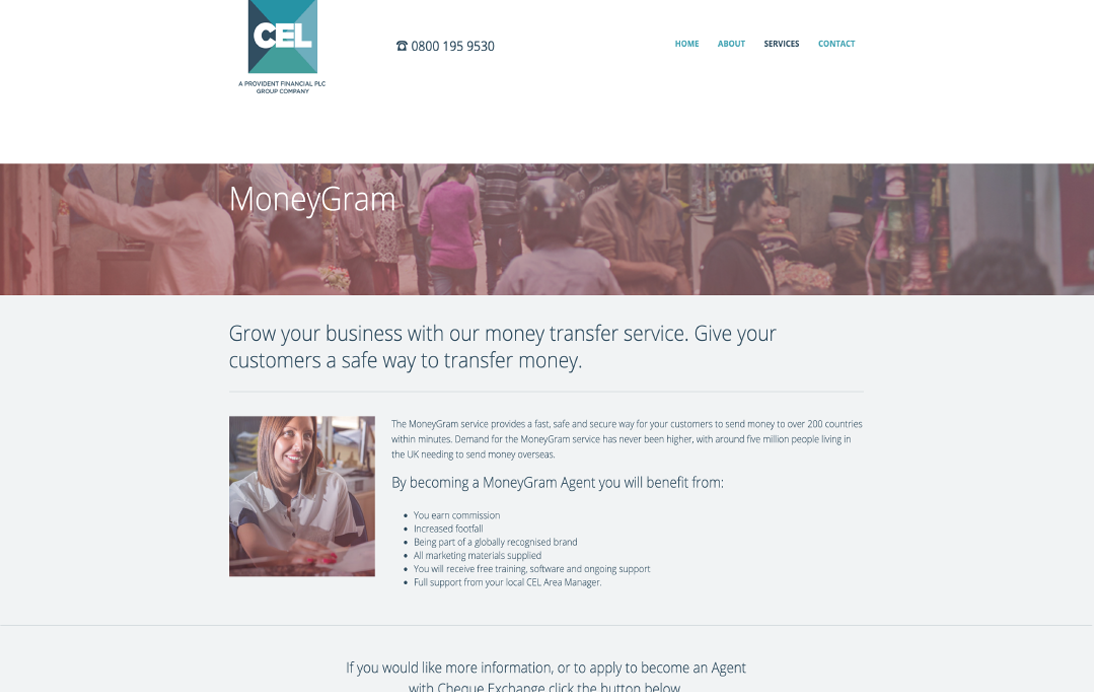 Cheque Exchange website – desktop