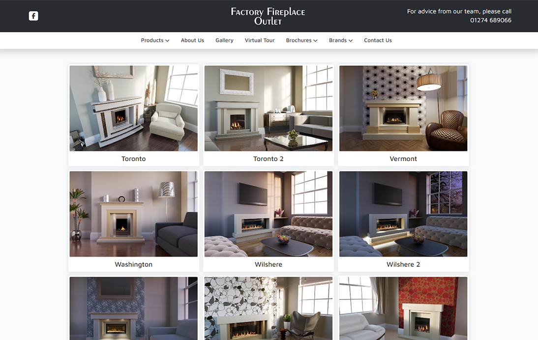 Factory Fireplace website – portfolio artboard 5