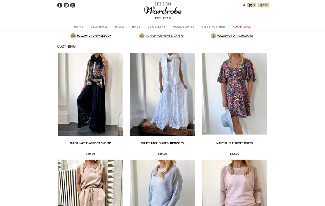 Hidden Wardrobe website – desktop product page