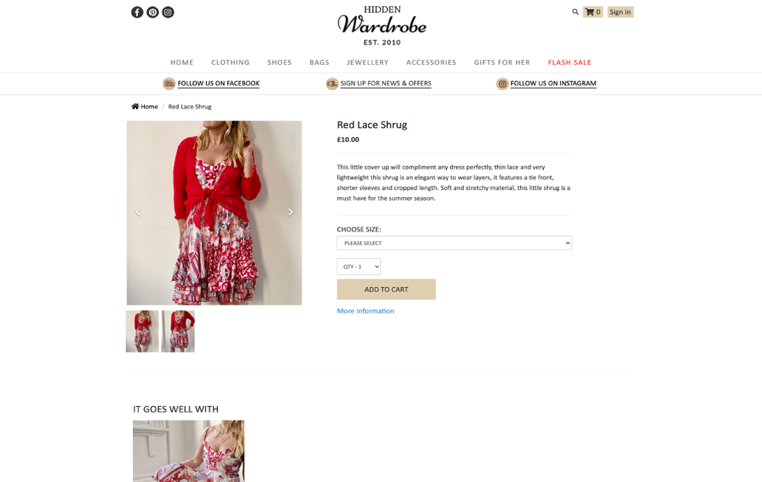 Hidden Wardrobe website – desktop category layout