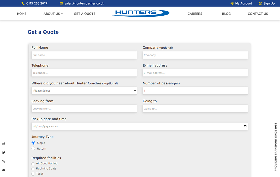 Hunters Coaches – Contact Form