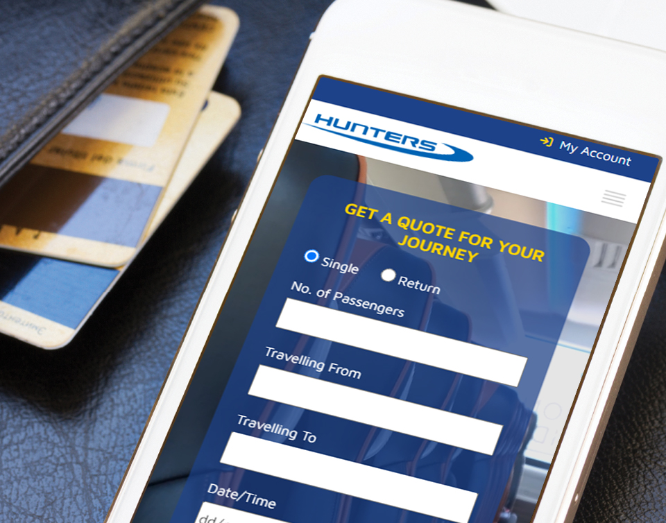 Hunters Coaches – responsive mobile website on phone