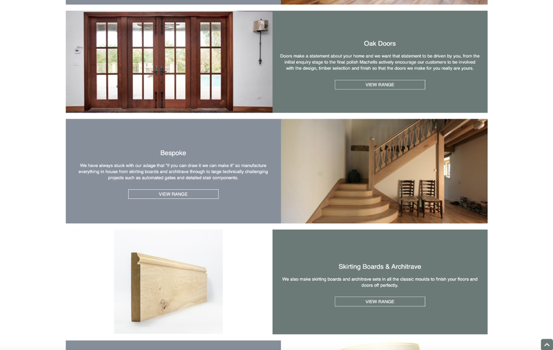 Machells website – desktop services layout