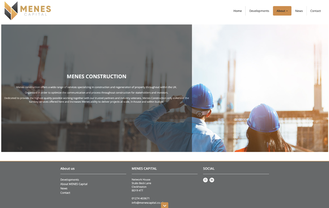 Menes website – desktop product page